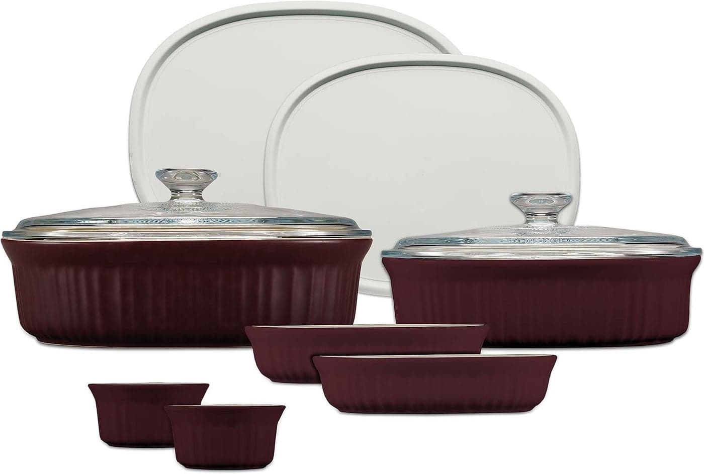 CorningWare Ceramic Bakeware Set with Lids Chip and Crack Resistant Stoneware Baking Dish Microwave Dishwasher Oven Freezer and Fridge Safe 10Piece French Cabernet