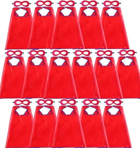 DQZ Superhero Capes and Masks for Kids 16 Set Boys Super Hero Party Favor Costume 3 years old Girls Gifts Birthday Toys Red