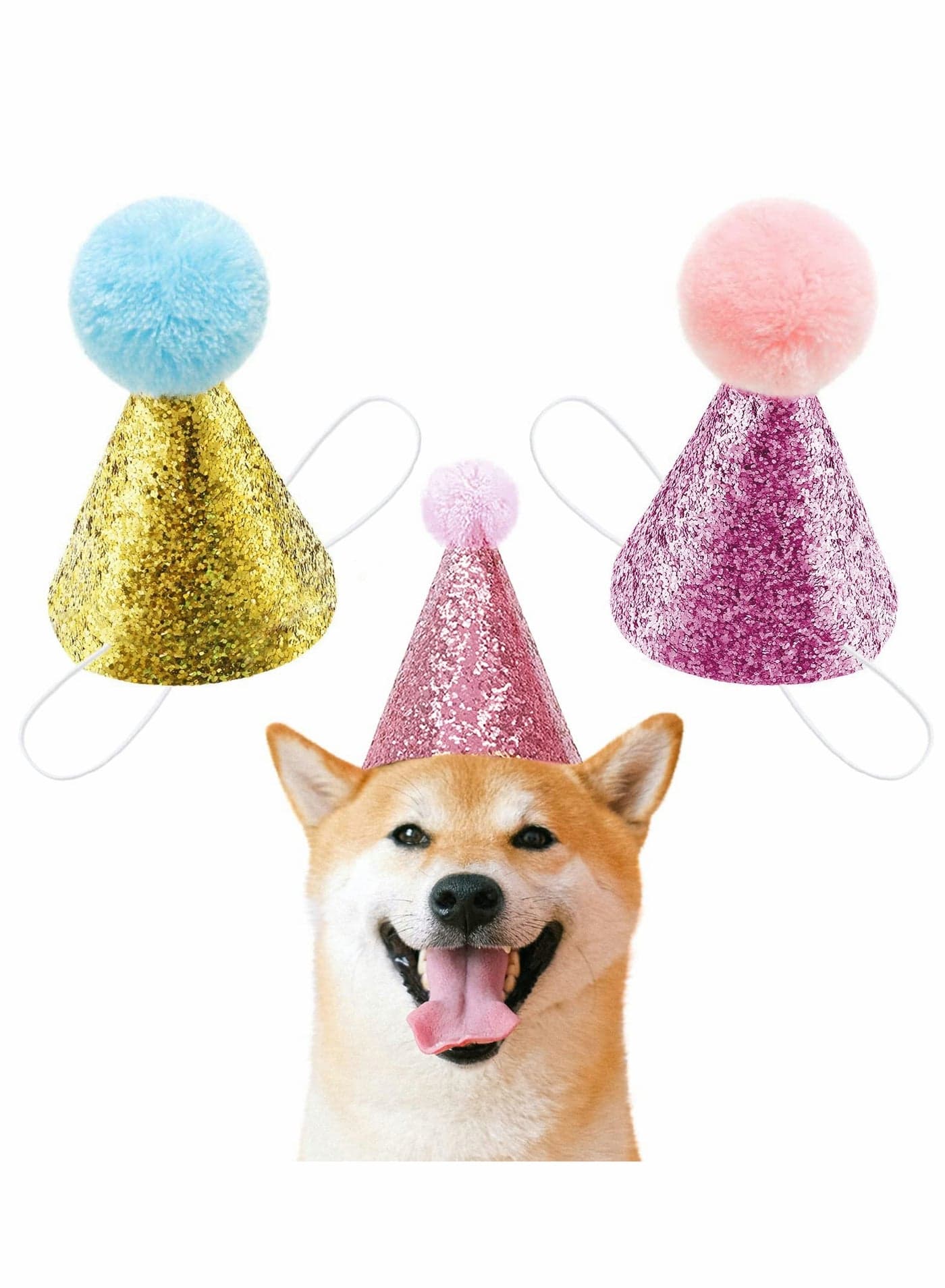 Cat Birthday Hat and Dog Hat, 2 Pieces Cute Reusable Pet Headwear, Decorations for Parties - Party Supplies(Gold Pink)