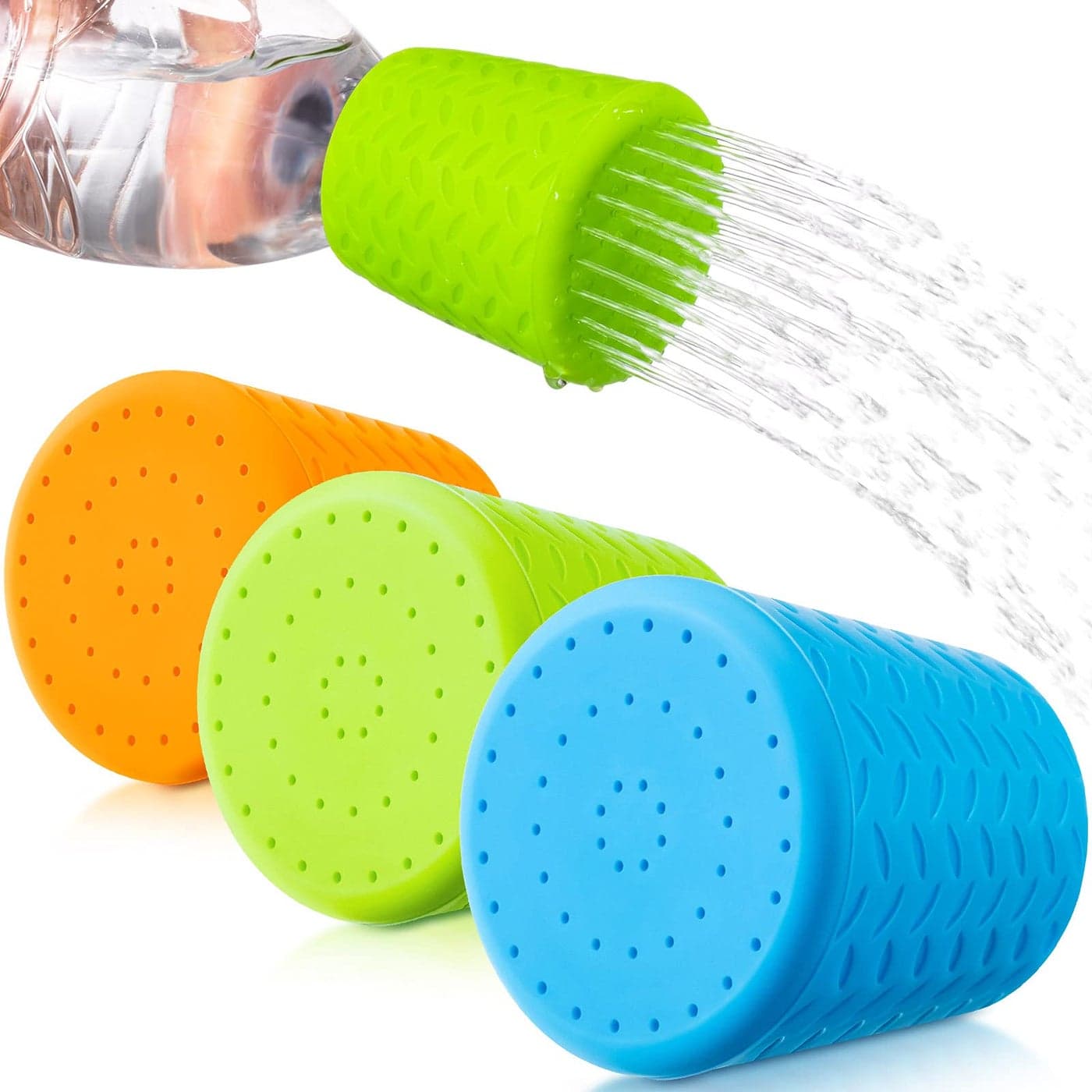 3 Pieces Portable Outdoor Shower for Dogs Bottle Attachment Outdoor Water Sprayer Accessory Works with Most Plastic Water or Soda Bottles from 16 oz to 2 Liters Sky Blue Light Green Orange