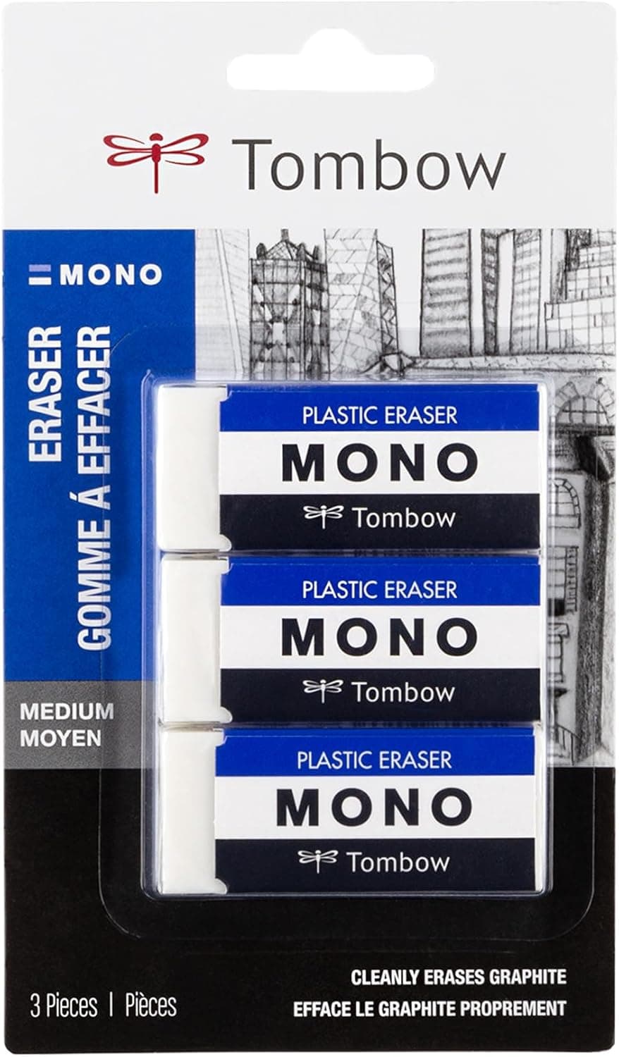 Tombow 57324 MONO Eraser White Medium 3Pack Cleanly Removes Marks Without Damaging Paper