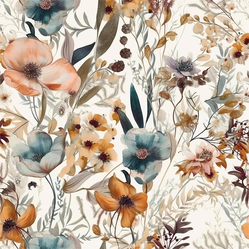 MuralPeel Boho Flowers Brown Leaf Plants Botanical Peel and Stick Wallpaper Self Adhesive Removable Easy Peel Off Stick on Wall Paper for Bedroom Cabinet Renter Friendly