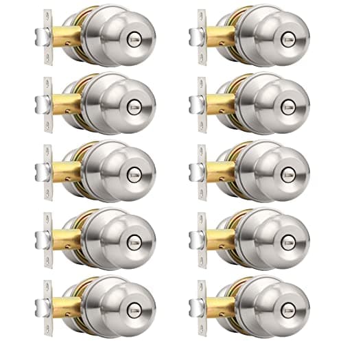Probrico Bedroom Bathroom Door Knobs Brushed Nickel Door Handles, Interior Door Knobs Locks Privacy Door Knobs Stainless Steel, 10 Pack