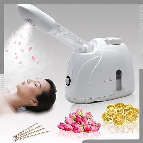 Cinidy 2 in 1 Facial Steamer and Hair Steamer Face Sauna Humidifier Hot Mist Moisturizing for For Cold and Cough Nose Facial SPA Skin Care Salon and home (white colorss) (whiites)
