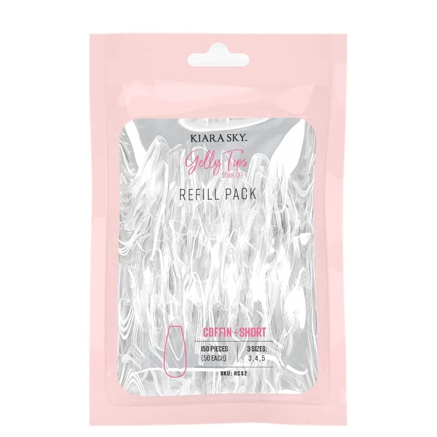 Kiara Sky Soak Off Gelly Tips Refill Pack - Coffin Shape, Short Length (Size 3, 4, 5)