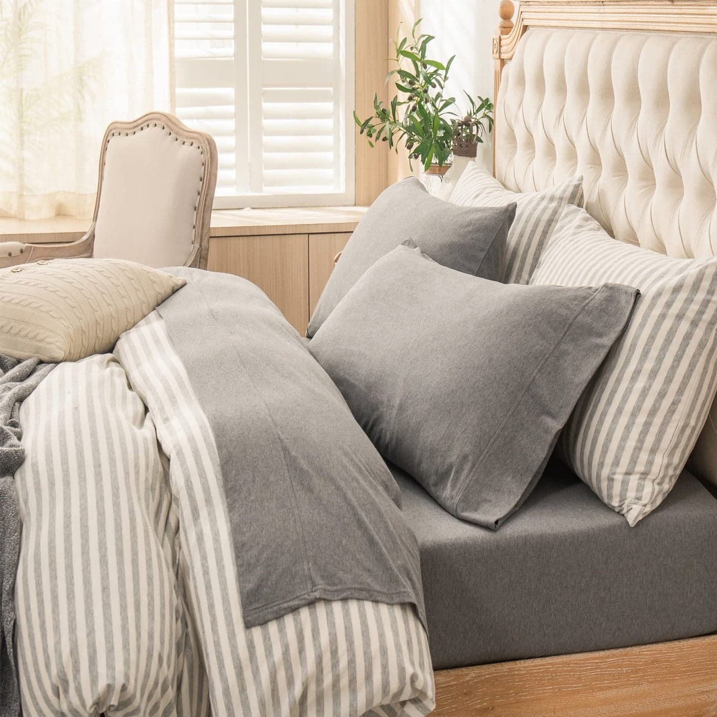 PURE ERA Jersey Knit 4pc Bed Sheet Set 100 TShirt Heather Cotton Super Soft Comfy Breathable Fits Mattress Up to 20 Extra Deep Pocket Heather Dark Grey King