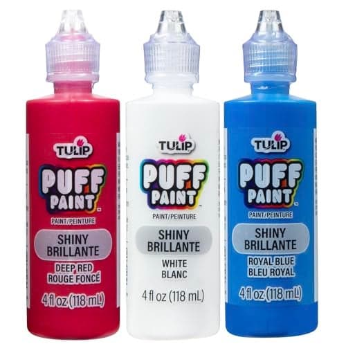 Tulip Puff Fabric Paint Permanent Craft Paint for Clothes DIY Projects Notoxic 4 fl oz 3Pack Patriotic USA Variety Pack Red White Blue
