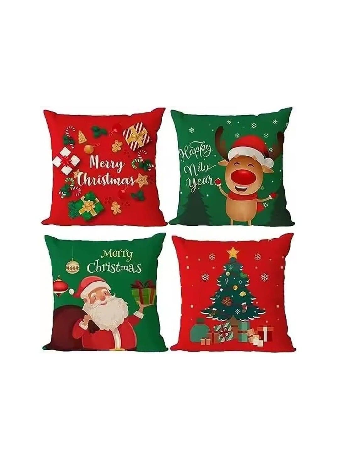 Pack Of 4 Christmas Cushion Covers Without Filler-45x45 CM Square Covers–Festive Decorative Pillow Cases For Sofa,Couch And Bed–Perfect For Holiday Home Decor