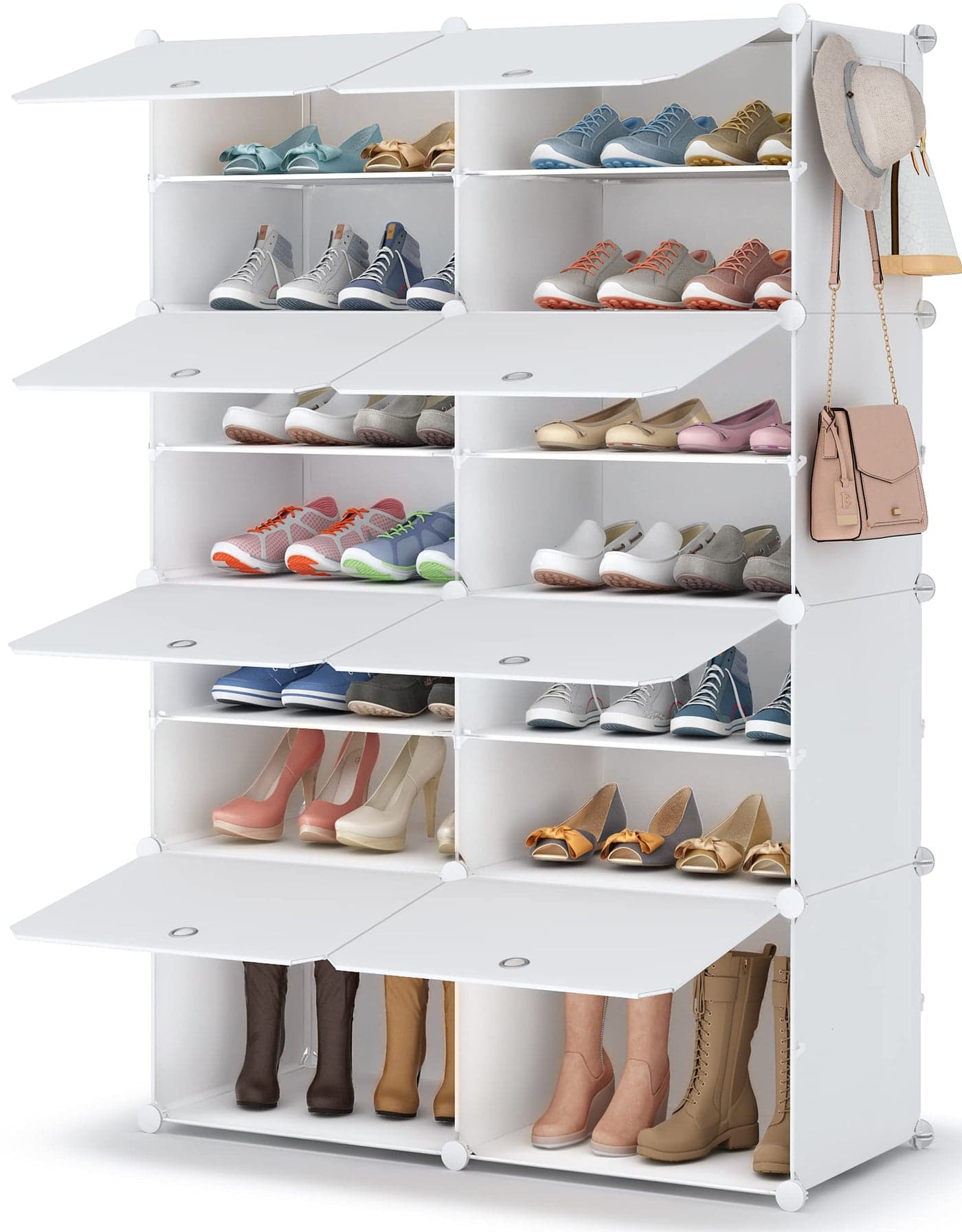 HOMIDEC Shoe Storage Oversized 2 x 7 Tier Shoe Rack Organiser to 28 Pair Shoes Multifunctional Dustproof Shoe Storage Cabinet for All Kinds of Shoes Books Toys and Clothing