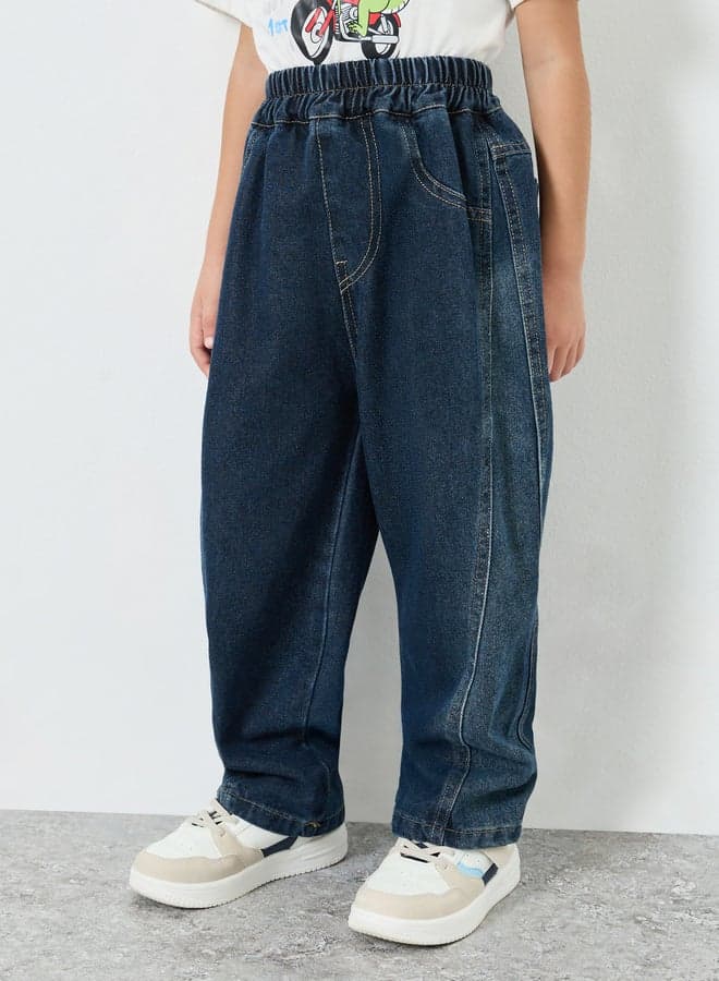 Kids Dark Blue Cotton Washed Jeans