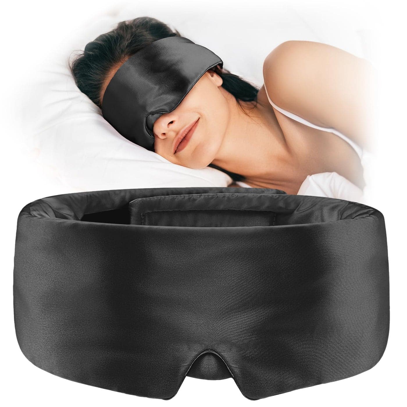 Umisleep Soft Sleep Mask Blackout Eye Mask for Side Sleepers Women Men Sleeping Mask AntiWrinkle Softer Than Real Mulberry Silk Eye Cover Satin Blindfold with Adjustable Band Black