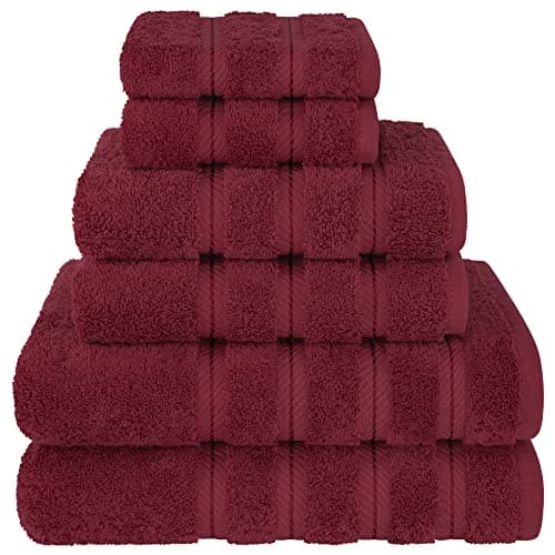 American Soft Linen Luxury 6 Piece Towel Set, 2 Bath Towels 2 Hand Towel 2 Washcloths, 600 GSM 100% Cotton Turkish Towels for Bathroom, Bordeaux Red Towel Sets