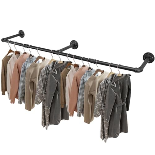 Livabber Industrial Pipe Clothes Rack Heavy Duty Detachable Iron Garment Rack Wall Mounted Rustic Saving Space Clothes Bar MultiPurpose Hanging Rod for Bedroom Closet Black 60 Inch