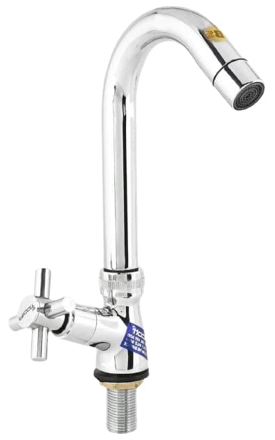 JAGGER Brass Table/Deck-Mounted Swan Neck Taps for Bathroom Wash Basin with Foam Flow, Washbasin Tap with Wall Flange and Teflon Tape (Corsa)