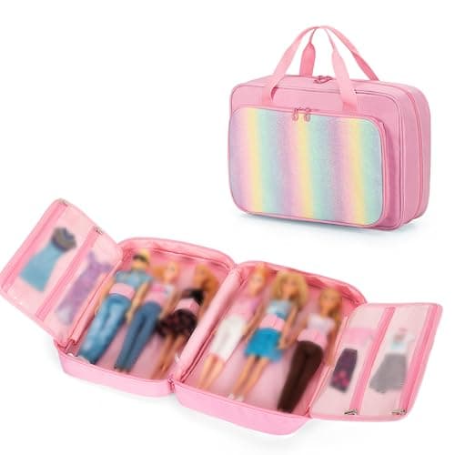 GRAOSO Carrying Case Compatible with Barbie Doll 12 Inch Storage Case Compatible with Barbies with Handle Strap Much Pocket for Dolls Clothes Accessories Pink Patented Design