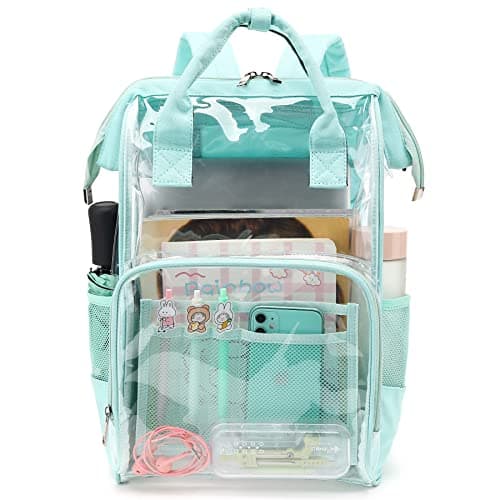 Yusudan Heavy Duty Clear Backpack for Men Women, School Bag Bookbag PVC Plastic Transparent Backpacks for Boys Girls (Mint Green)