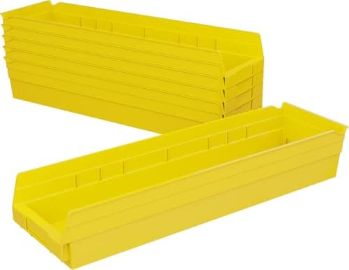 AkroMils 30164 Plastic Shelf Bins Heavy Duty Storage Bins for Garage Closet and Drawer Organization 24Inch x 612Inch x 4Inch Yellow 6Pack