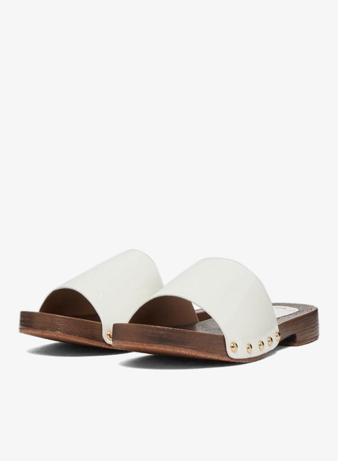 Women White Patent Leather Flat Sandals — 40