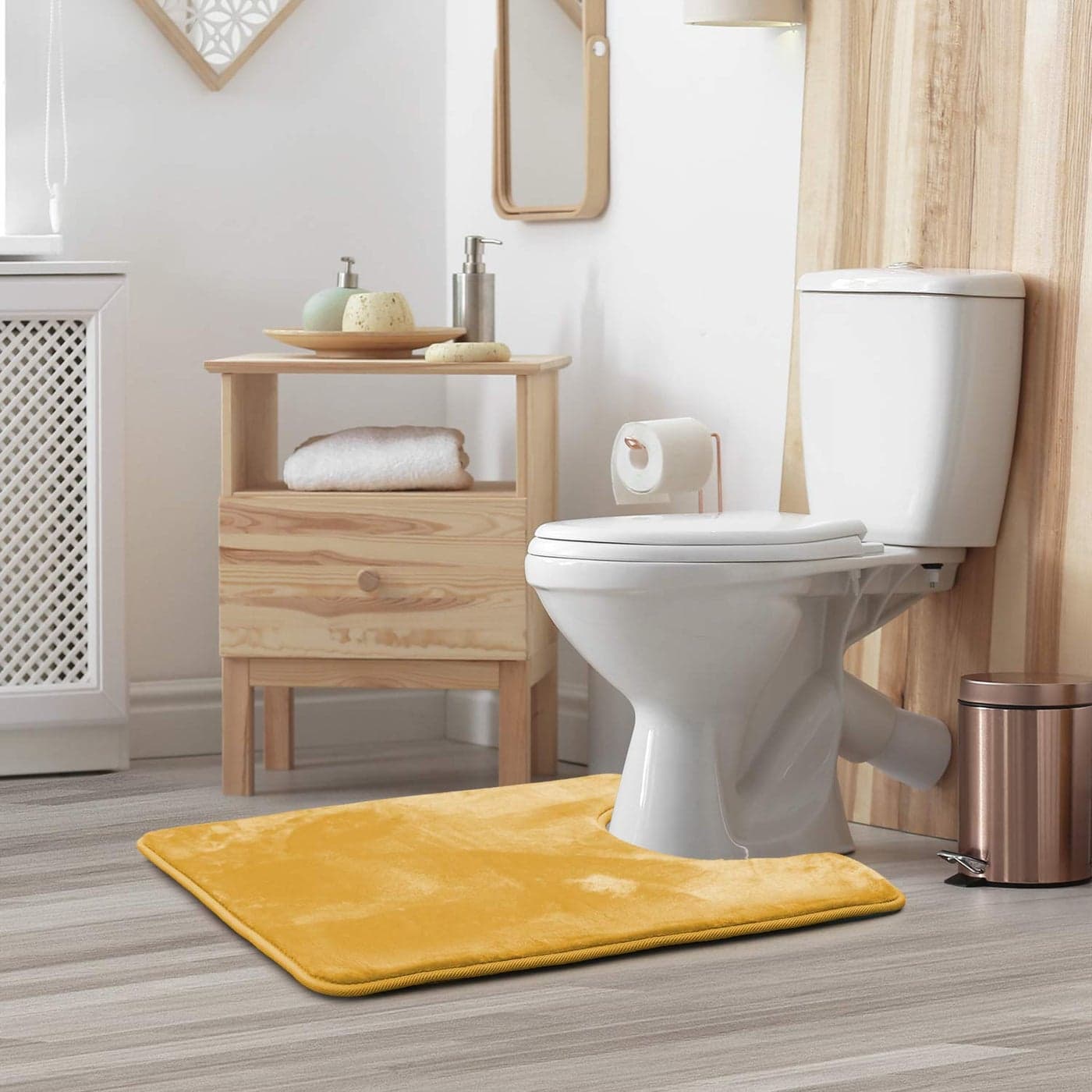 Clara Clark UShaped Contour Rug 24 x 19 Memory Foam Bath Mat Plush Cozy Ultra Soft Non Slip Perfect for UShaped Toilet Rug Rugs for Bathroom Machine Washable Quick Dry Sahara Glow