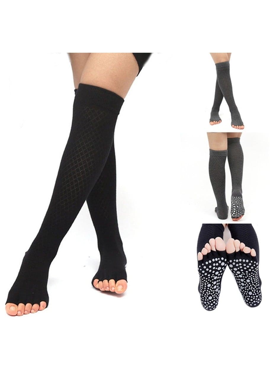 2 Pairs Five Finger Yoga Stockings Pilates Women Knee High Professional Non-slip Dance Practice Socks