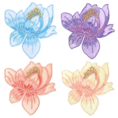 4 Pcs Lotus Iron on Flower Patches Multicolor 8 8cm Lotus Flower Embroidery Applique Decorative Floral Embroidery Patch Beautiful Sew on Floral Stickers for Backpacks Clothing TShirt Jacket Jeans