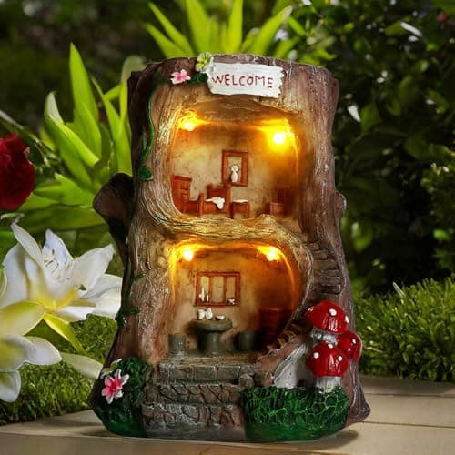 BEXLEYBAY Solar Light Gnome Fairy House Outdoor Statues Big Size Elf Miniature Buildings House Sculptures for Outdoor Garden Patio Lawn Path Decorations 8 Tall