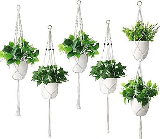 LOVE N BEYOND Tulip 5-Pack Macrame Plant Hangers, Unique Designs,Handmade Cotton Rope Hanging Planters Set Flower Pots Holder Stand, for Indoor Outdoor Boho Home Décor