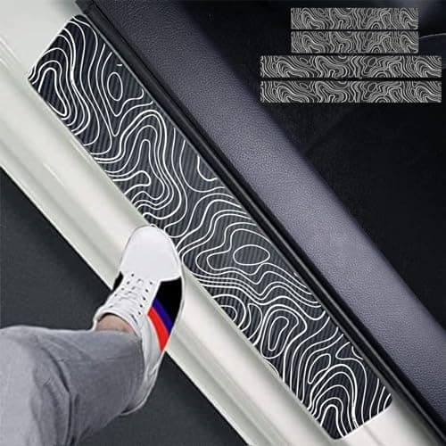 4pcs Topographic Topography Map Exploration Discover Carbon Fiber Car Door FrontRear Sill Plate Protectors Reflective Sticker Decorative Door Entry Guard Door Threshold Scratch Pad Film