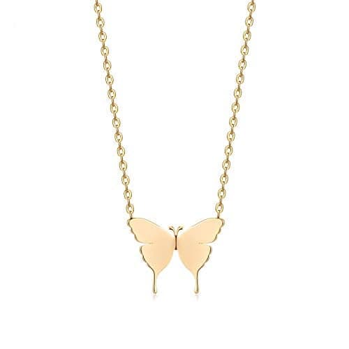 Fettero Butterfly Necklace for Women Gold Pendant Dainty Chain 14K Gold Plated Minimalist Simple Cute Animal Jewelry Gift