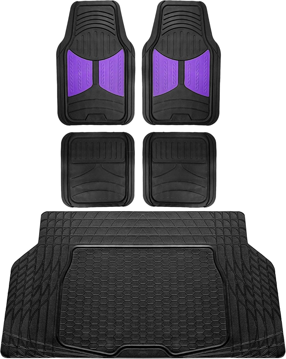 FH Group F11313 Monster Eye Full Set Rubber Floor Mats with Trimmable Vinyl Trunk Liner - Purple/Black