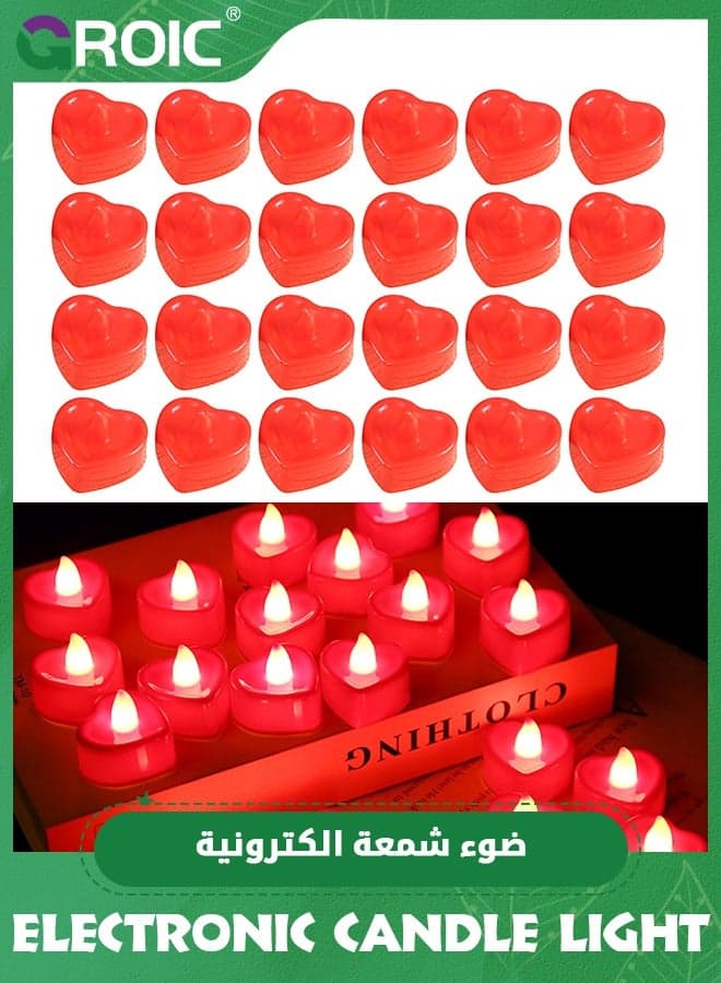 24 Pieces Red Flameless LED Candles,Flameless Flickering Candles Electric Battery Operated LED Tea Light Sets,Heart LED Candles for Decoration Wedding Party,Party Supplies