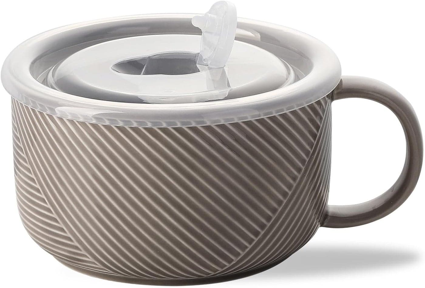 Oversized Soup Bowl with Handle 38 oz Ceramic Soup Mug with Lid Microwave Safe Jumbo Food Storage Container for Ramen Cereal Breakfast Meal Prep Office Lunch Dorm Living Grey 6 Inch