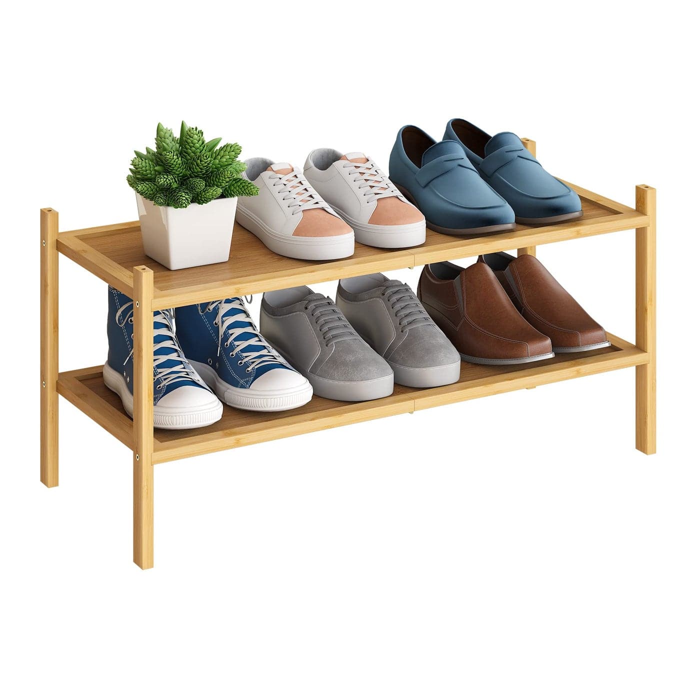 BMOSU 2Tier Bamboo Shoe Rack Premium Stackable Shoe Shelf Storage Organizer for Hallway Closet Living Room Entryway OrganizerNatural