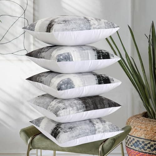 RD TREND® Velvet Satin Cushion Covers 24 Inch x 24 Inch |Art Decorative Throw Pillows for Sofa, Couch, Living Room, Home Décor Cushion Cover Set of 5 (White Black)