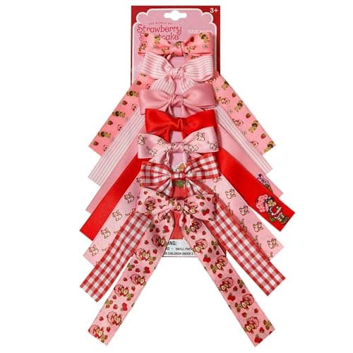 Strawberry Shortcake Printed Long Tail Hair Bow Set for Girls 7Pack Printed Bows with Alligator Clips Cute Hair Accessories for Kids Ages 3