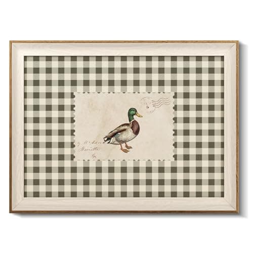 VIYYIEA Framed Vintage Duck Wall Art, Mallard Duck Rustic Stamp Canvas Painting for Living Room Office, Farmhouse Country Nature Inspired Aesthetic, Great Gift for Duck Lover, 12x16 Inch