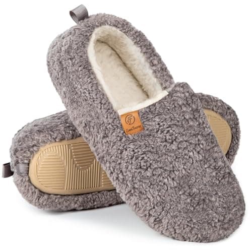 EverFoams Women’s Soft Curly Full Slippers Memory Foam Lightweight House Shoes Cozy Loafer with Polar Fleece Lining Grey,5-6 US