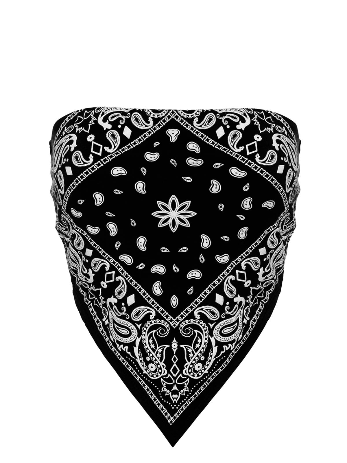 Design by Olivia Women's Sexy Paisley Print/Solid Bandana Tube Crop Top Shirt- Made in USA Black L