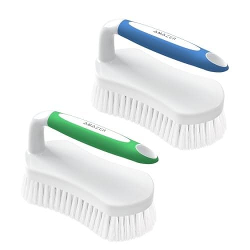 Amazer Scrub Brush for Cleaning Comfort Grip Shower Scrubber Flexible Stiff Bristles with Handle Heavy Duty Cleaner Brush for Tub Sink Carpet Floor Pack of 2 BlueGreen