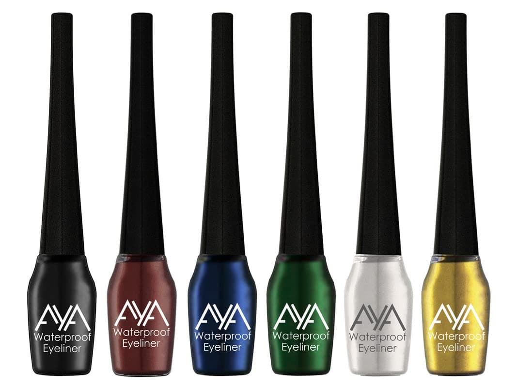 AYA Waterproof Long Lasting Smudge Transfer Proof Liquid Eye Makeup Eyeliner Set of 6 Black Blue Brown Green Silver Golden 30 ml