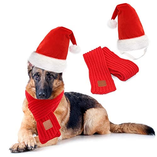 Rypet Dog Santa Hat and Scarf - Christmas Dog Costumes Pet Santa hat Christmas Dogs Scarf for Large Dogs