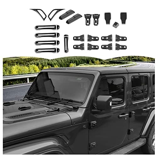 SQQP Carbon Fiber 22PCS Full Set Exterior Decoration Trim Kit Fit for 2018-2025 Jeep Wrangler JL JLU 2/4 Doors, Door Hood Engine Hinge Covers Door Handle Side Vent Tailgate Window Hinge Cover
