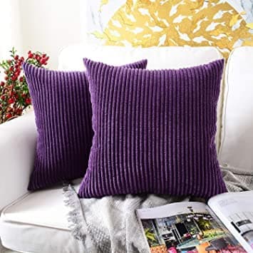 Guffaw / Corduroy/Stripped/Luxury 340 TC Cushion Covers Standard Size 16"X16" Inches (Purple, 1)