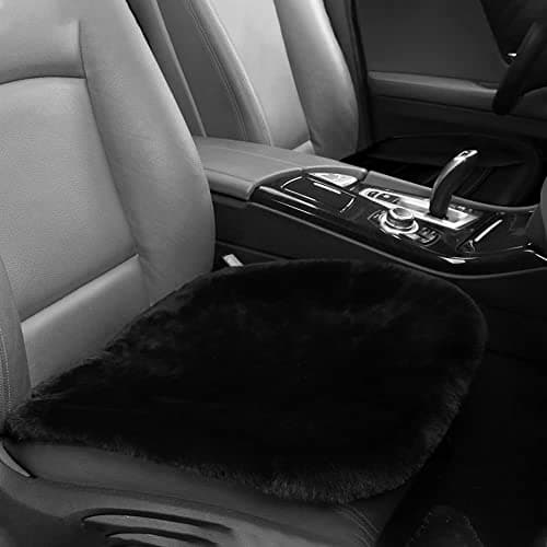 IRIWOOL Genuine Sheepskin Auto Seat Pad, Australian Soft Wool Seat Cover Breathable and Sweat-Wicking Comfort Warm Universal Fit,19.2 inch x19.2 inch (Front seat Cushion 1pc, Black)