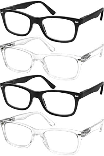 Success Eyewear Reading Glasses Set of 4 Quality Readers Spring Hinge Glasses for Reading for Men and Women Set of 2 Black and 2 Transparent 1.75