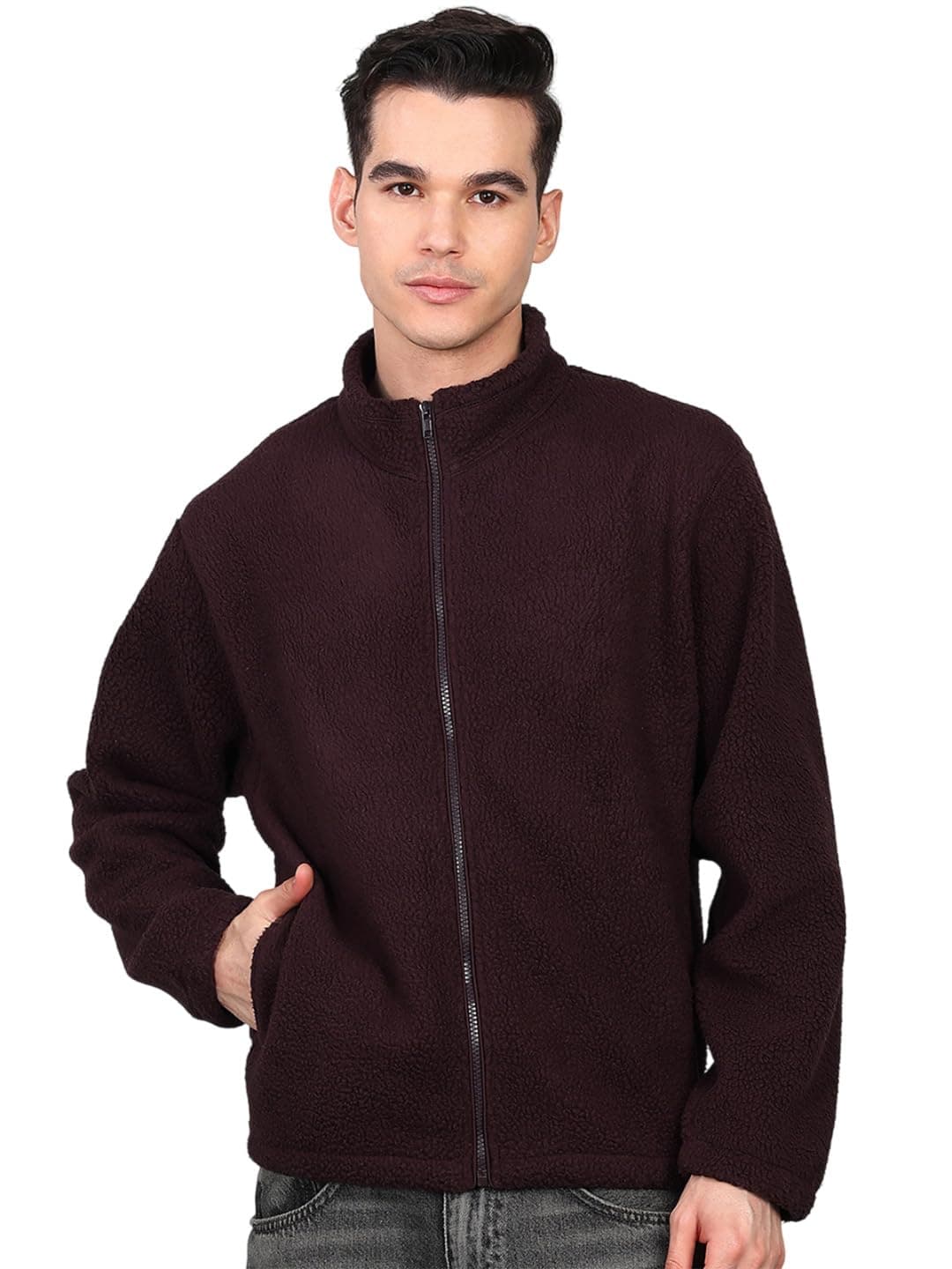 Alan Jones Clothing Men s Fleece Full-Zip Jacket | Pile Lined Winter Warm Jacket for Men (Wine_S)