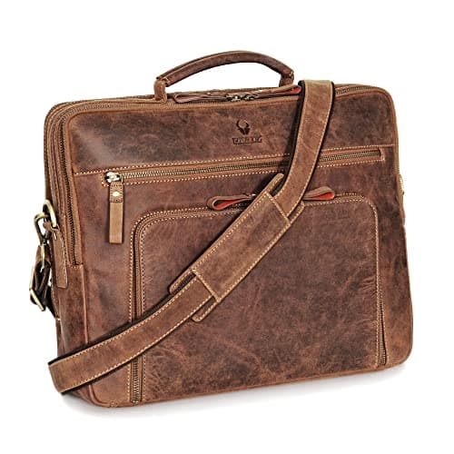 DONBOLSO San Francisco Laptop Bag - 17-Inch Handcrafted Leather Messenger Bag for Men and Women - Leather Shoulder Bag with Adjustable Strap for Office, Travel, Uni, or Business Use - Vintage Brown