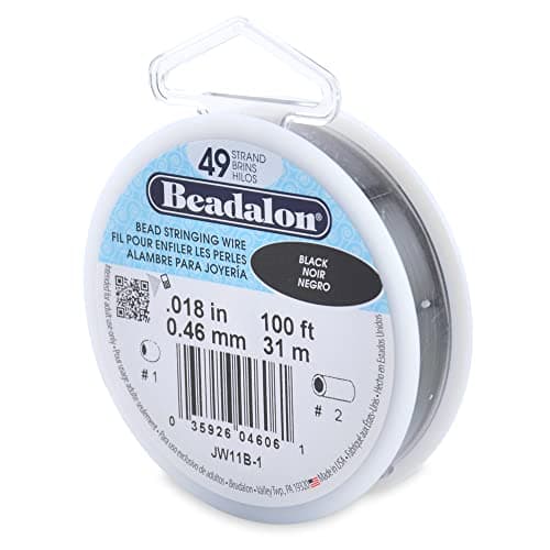 Beadalon 49 Strand Stainless Steel Bead Stringing Wire, .018 in / 0.46 mm, Black, 100 ft / 31 m