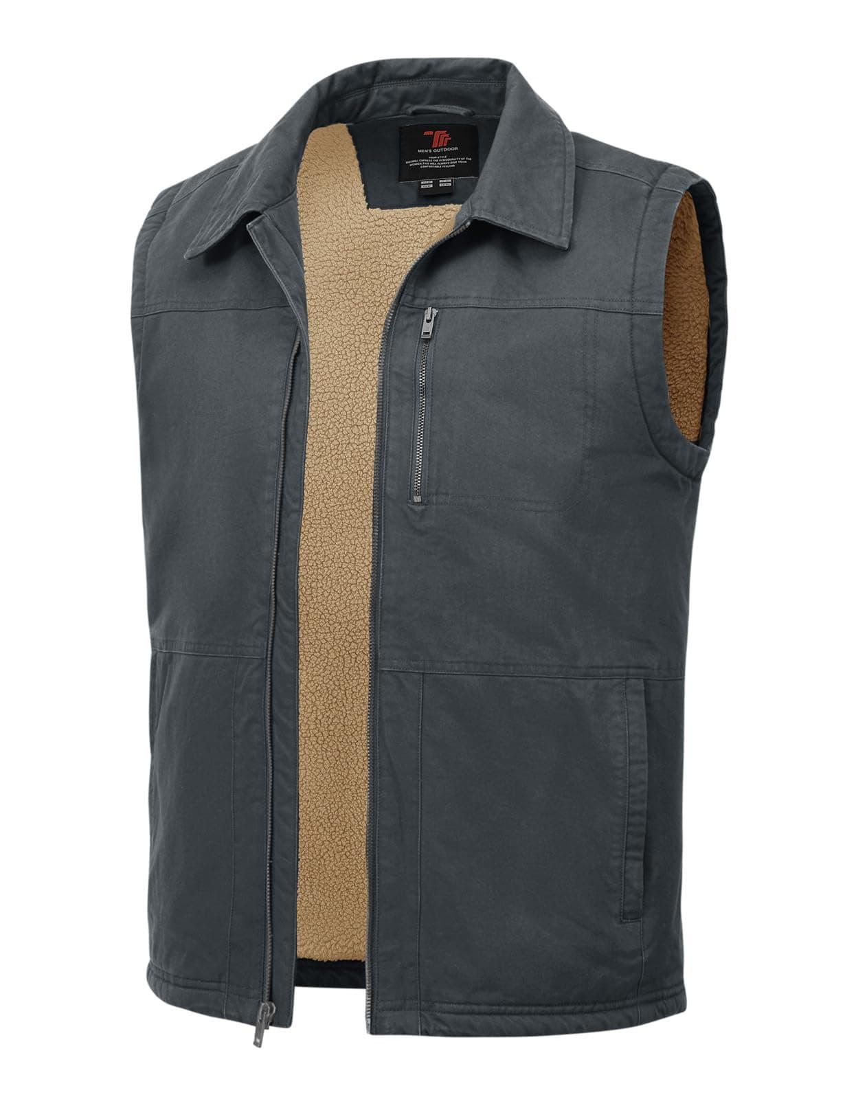 TBMPOY Men's Winter Vest Casual Sherpa Fleece lined Full Zip Lightweight Vest Outerwear Warm Cotton Travel Jackets Iron Gray 2L