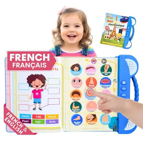 ZeenKind French English Talking Learning Book for Kids 2 3 4 5 6 Years Old Learn French Interactive Audio Sound Books for Toddlers Francais Educational Electronic Toys Bilingual Musical Toy